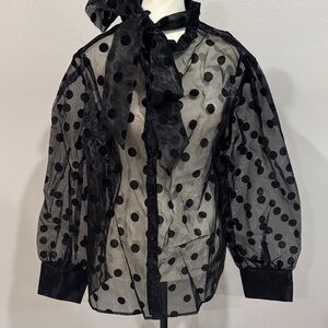 Ashley Stewart Black Sheer Polka Dot Blouse